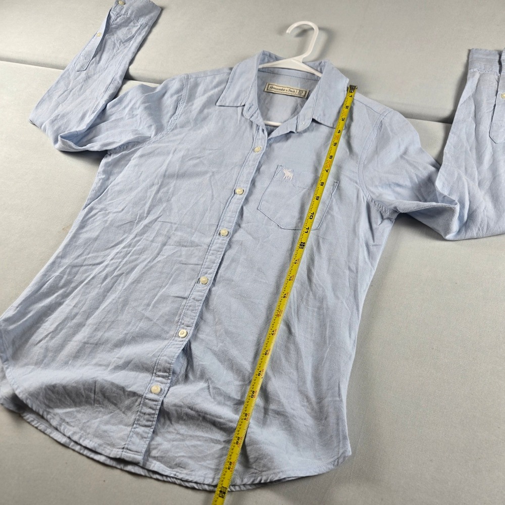 Abercrombie & Fitch Button Down Shirt Women XS Blue Oxford Moose Logo Preppy - Picture 7 of 8